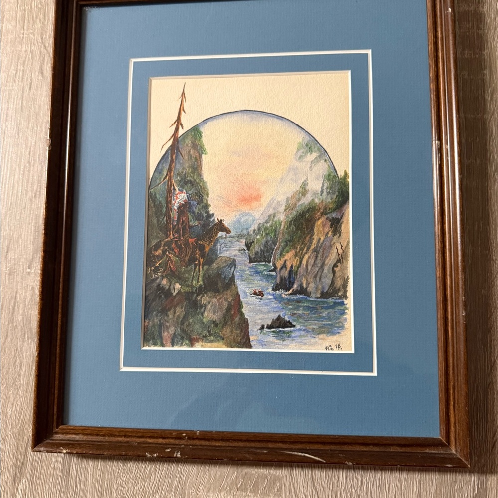 Framed Landscape Art with Blue Mat